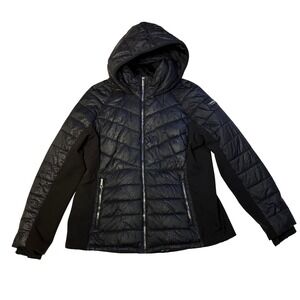 Calvin Klein Performance Womens XL Black Snakeskin Embossed Puffer Jacket Hooded